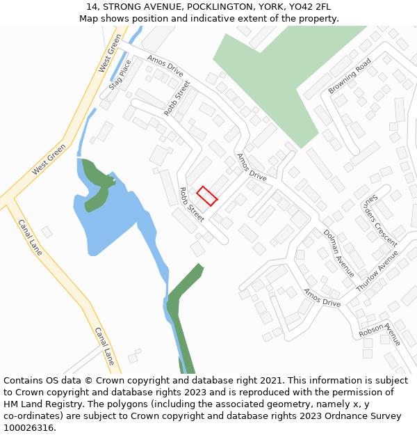 14, STRONG AVENUE, POCKLINGTON, YORK, YO42 2FL: Location map and indicative extent of plot