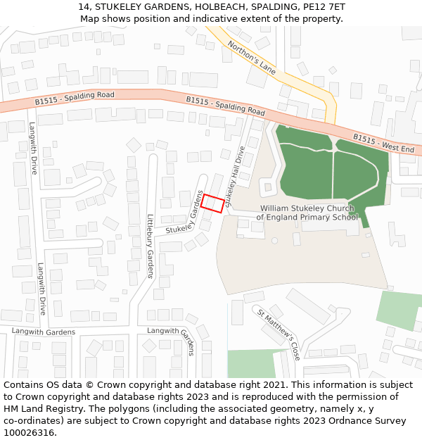 14, STUKELEY GARDENS, HOLBEACH, SPALDING, PE12 7ET: Location map and indicative extent of plot