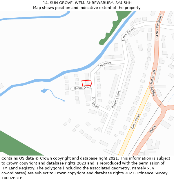 14, SUN GROVE, WEM, SHREWSBURY, SY4 5HH: Location map and indicative extent of plot