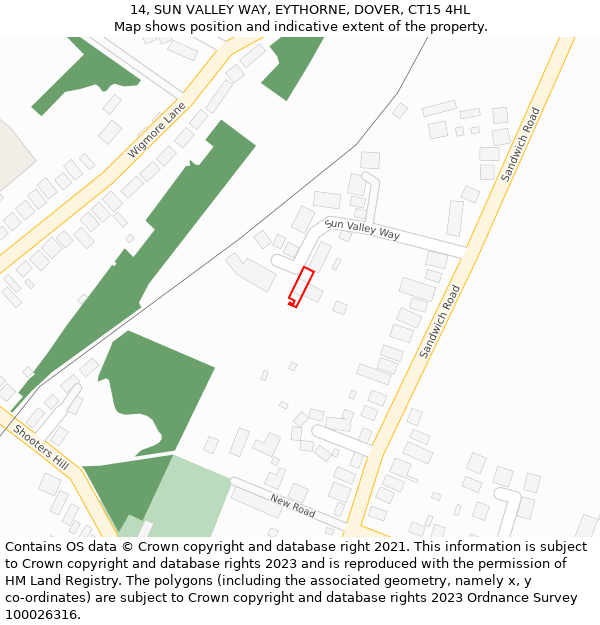 14, SUN VALLEY WAY, EYTHORNE, DOVER, CT15 4HL: Location map and indicative extent of plot