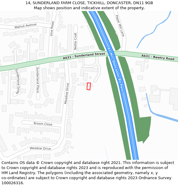 14, SUNDERLAND FARM CLOSE, TICKHILL, DONCASTER, DN11 9GB: Location map and indicative extent of plot