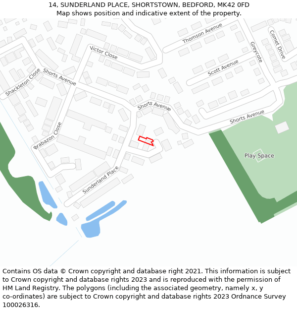 14, SUNDERLAND PLACE, SHORTSTOWN, BEDFORD, MK42 0FD: Location map and indicative extent of plot