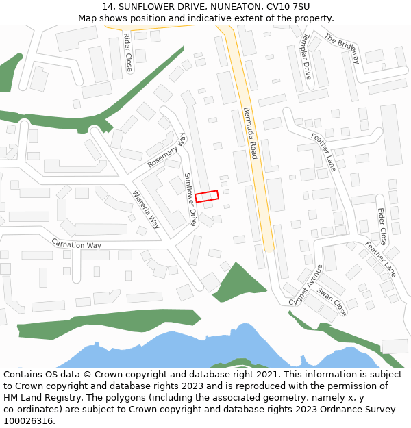 14, SUNFLOWER DRIVE, NUNEATON, CV10 7SU: Location map and indicative extent of plot