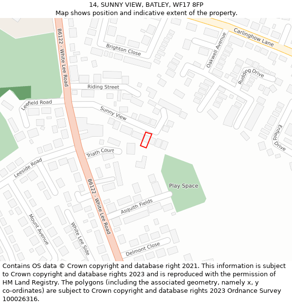 14, SUNNY VIEW, BATLEY, WF17 8FP: Location map and indicative extent of plot