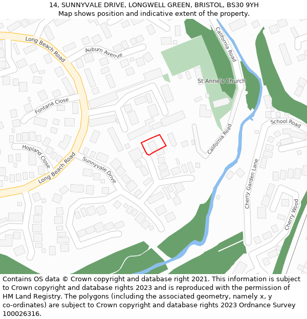 14, SUNNYVALE DRIVE, LONGWELL GREEN, BRISTOL, BS30 9YH: Location map and indicative extent of plot