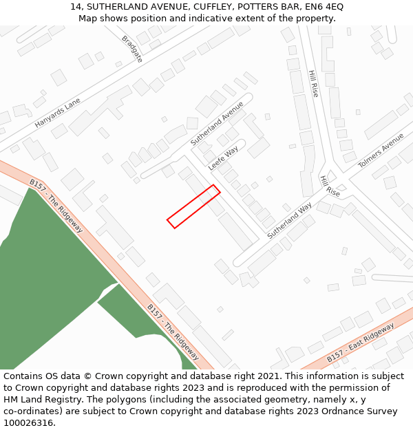 14, SUTHERLAND AVENUE, CUFFLEY, POTTERS BAR, EN6 4EQ: Location map and indicative extent of plot