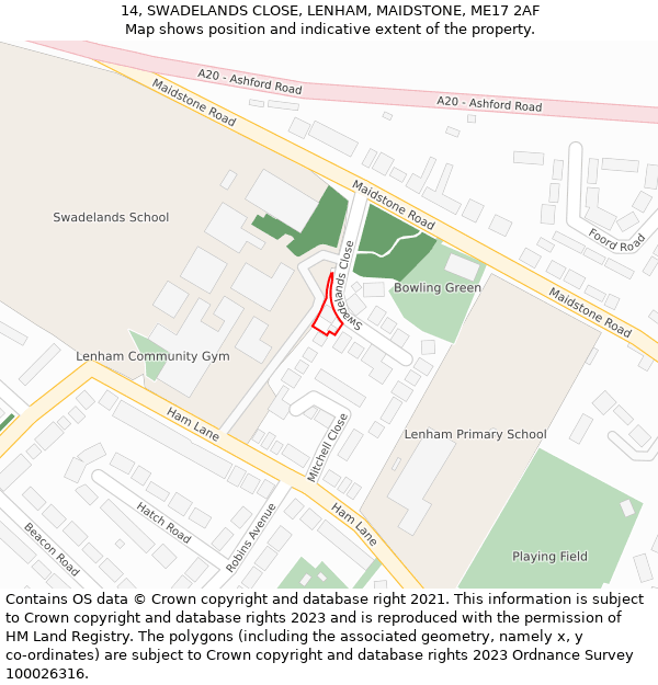 14, SWADELANDS CLOSE, LENHAM, MAIDSTONE, ME17 2AF: Location map and indicative extent of plot