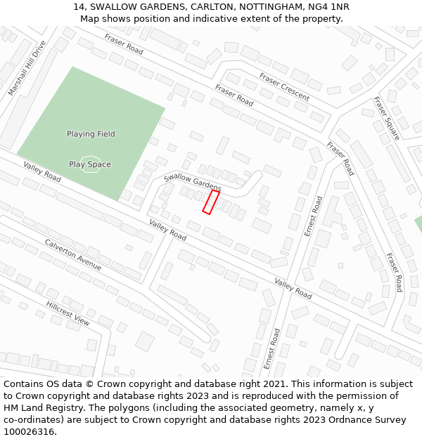 14, SWALLOW GARDENS, CARLTON, NOTTINGHAM, NG4 1NR: Location map and indicative extent of plot