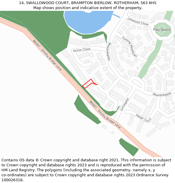 14, SWALLOWOOD COURT, BRAMPTON BIERLOW, ROTHERHAM, S63 6HS: Location map and indicative extent of plot