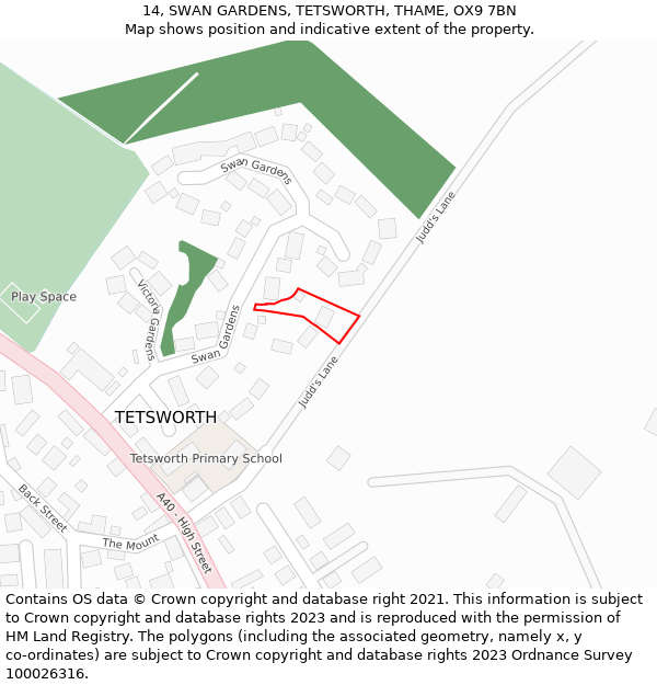 14, SWAN GARDENS, TETSWORTH, THAME, OX9 7BN: Location map and indicative extent of plot