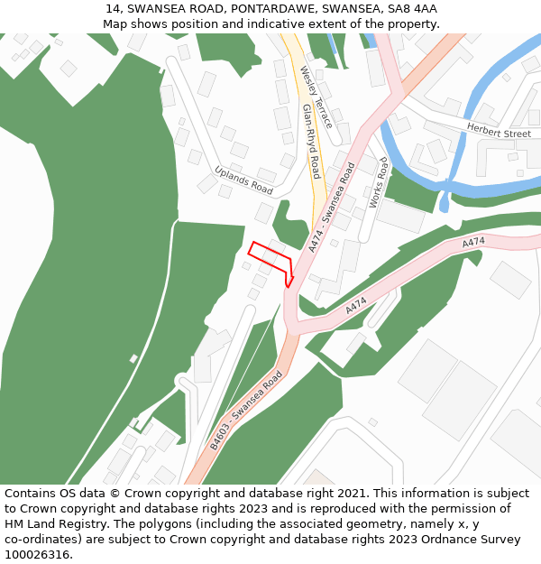 14, SWANSEA ROAD, PONTARDAWE, SWANSEA, SA8 4AA: Location map and indicative extent of plot