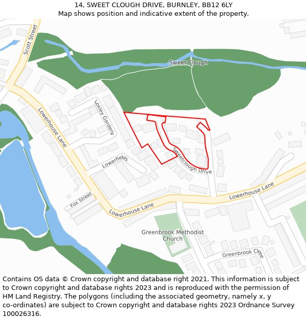 14, SWEET CLOUGH DRIVE, BURNLEY, BB12 6LY: Location map and indicative extent of plot