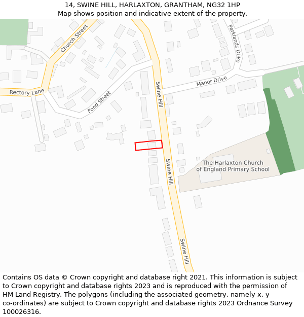 14, SWINE HILL, HARLAXTON, GRANTHAM, NG32 1HP: Location map and indicative extent of plot