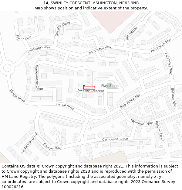 14, SWINLEY CRESCENT, ASHINGTON, NE63 9NR: Location map and indicative extent of plot