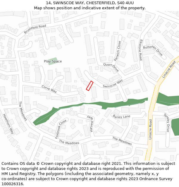 14, SWINSCOE WAY, CHESTERFIELD, S40 4UU: Location map and indicative extent of plot