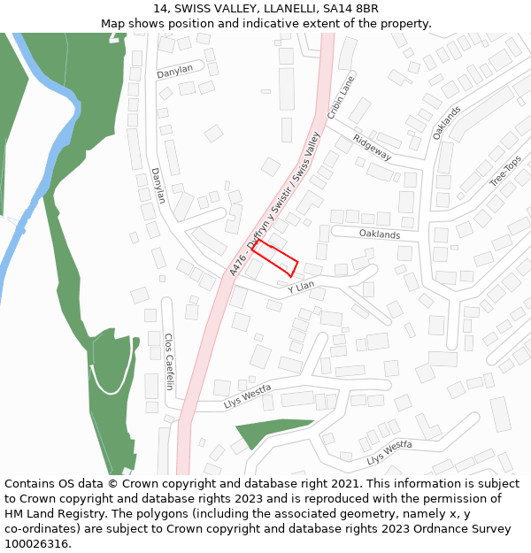 14, SWISS VALLEY, LLANELLI, SA14 8BR: Location map and indicative extent of plot