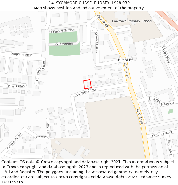 14, SYCAMORE CHASE, PUDSEY, LS28 9BP: Location map and indicative extent of plot