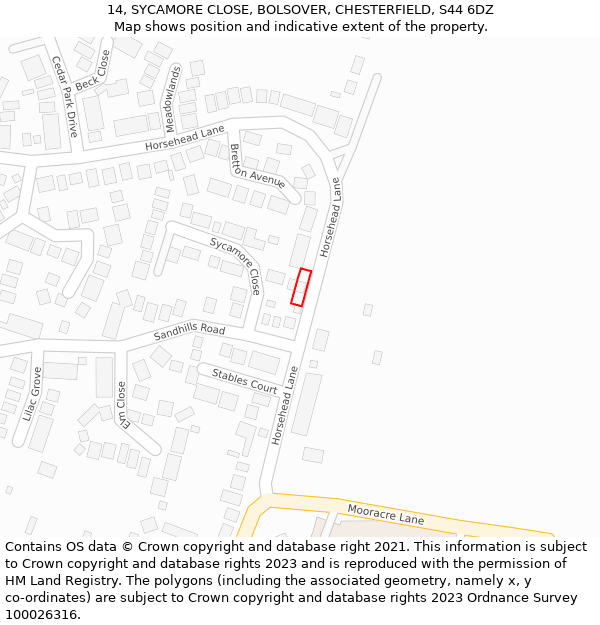 14, SYCAMORE CLOSE, BOLSOVER, CHESTERFIELD, S44 6DZ: Location map and indicative extent of plot