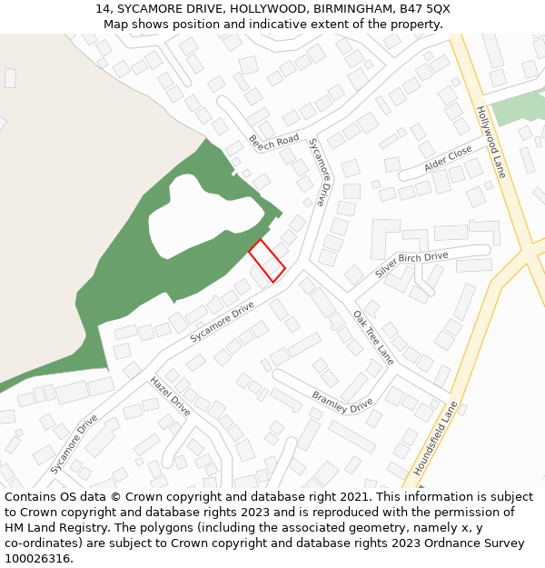 14, SYCAMORE DRIVE, HOLLYWOOD, BIRMINGHAM, B47 5QX: Location map and indicative extent of plot