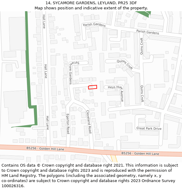 14, SYCAMORE GARDENS, LEYLAND, PR25 3DF: Location map and indicative extent of plot