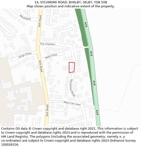 14, SYCAMORE ROAD, BARLBY, SELBY, YO8 5XB: Location map and indicative extent of plot