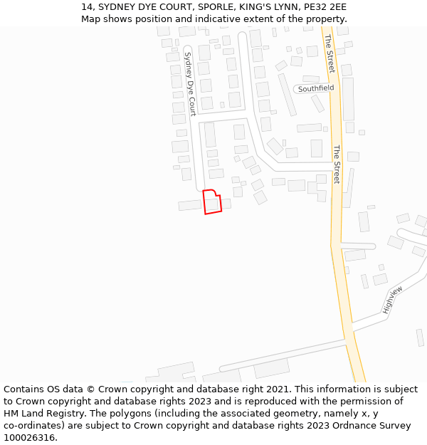 14, SYDNEY DYE COURT, SPORLE, KING'S LYNN, PE32 2EE: Location map and indicative extent of plot