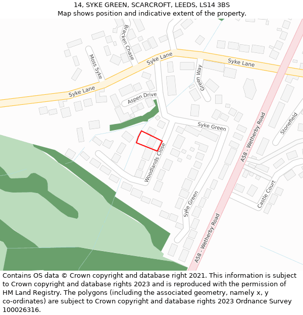 14, SYKE GREEN, SCARCROFT, LEEDS, LS14 3BS: Location map and indicative extent of plot