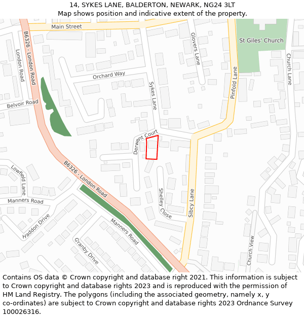 14, SYKES LANE, BALDERTON, NEWARK, NG24 3LT: Location map and indicative extent of plot