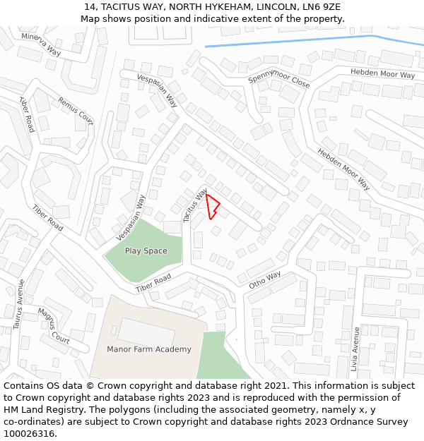 14, TACITUS WAY, NORTH HYKEHAM, LINCOLN, LN6 9ZE: Location map and indicative extent of plot