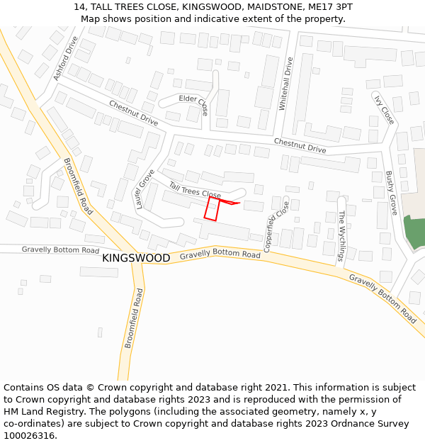 14, TALL TREES CLOSE, KINGSWOOD, MAIDSTONE, ME17 3PT: Location map and indicative extent of plot