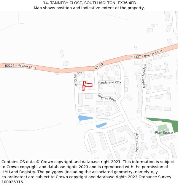 14, TANNERY CLOSE, SOUTH MOLTON, EX36 4FB: Location map and indicative extent of plot