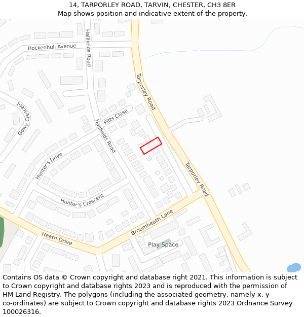 14, TARPORLEY ROAD, TARVIN, CHESTER, CH3 8ER: Location map and indicative extent of plot