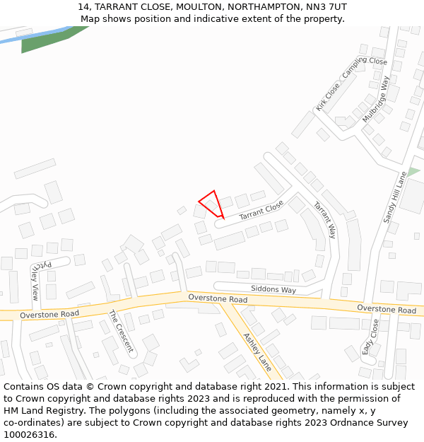 14, TARRANT CLOSE, MOULTON, NORTHAMPTON, NN3 7UT: Location map and indicative extent of plot