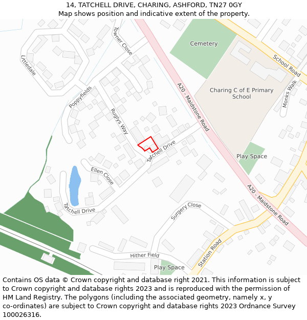 14, TATCHELL DRIVE, CHARING, ASHFORD, TN27 0GY: Location map and indicative extent of plot