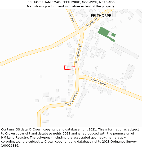 14, TAVERHAM ROAD, FELTHORPE, NORWICH, NR10 4DS: Location map and indicative extent of plot