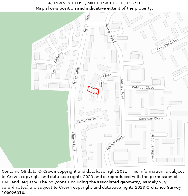 14, TAWNEY CLOSE, MIDDLESBROUGH, TS6 9RE: Location map and indicative extent of plot