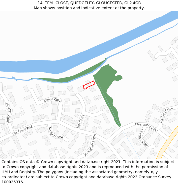 14, TEAL CLOSE, QUEDGELEY, GLOUCESTER, GL2 4GR: Location map and indicative extent of plot