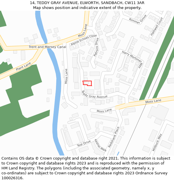 14, TEDDY GRAY AVENUE, ELWORTH, SANDBACH, CW11 3AR: Location map and indicative extent of plot