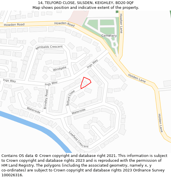 14, TELFORD CLOSE, SILSDEN, KEIGHLEY, BD20 0QF: Location map and indicative extent of plot