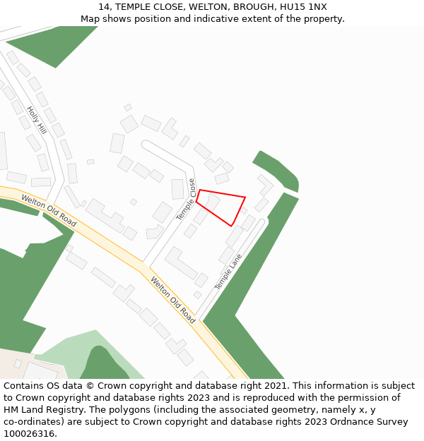 14, TEMPLE CLOSE, WELTON, BROUGH, HU15 1NX: Location map and indicative extent of plot