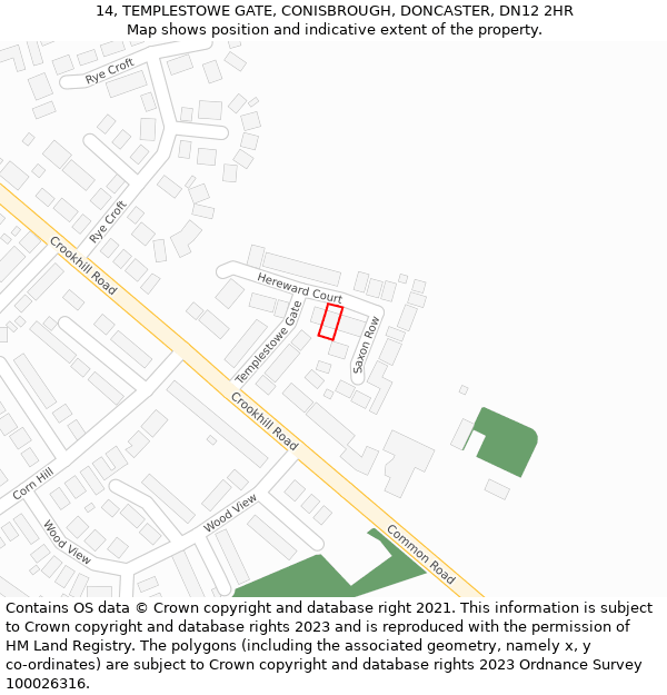 14, TEMPLESTOWE GATE, CONISBROUGH, DONCASTER, DN12 2HR: Location map and indicative extent of plot