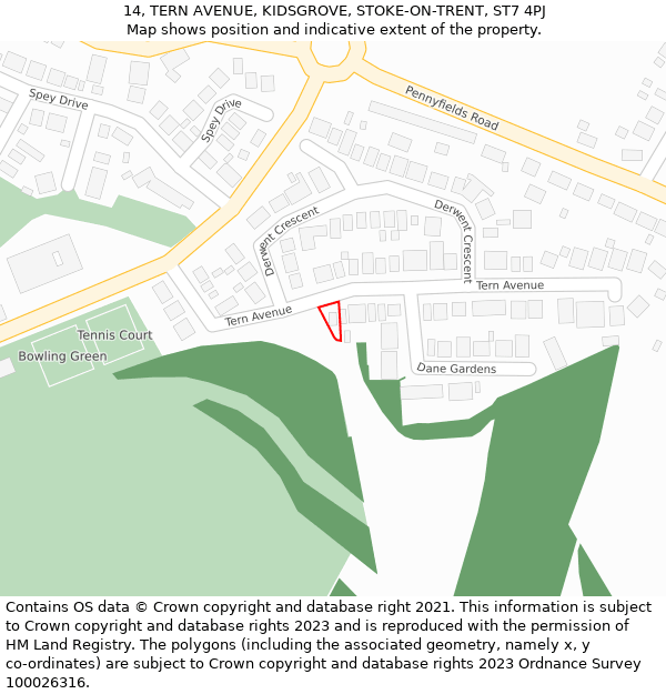 14, TERN AVENUE, KIDSGROVE, STOKE-ON-TRENT, ST7 4PJ: Location map and indicative extent of plot