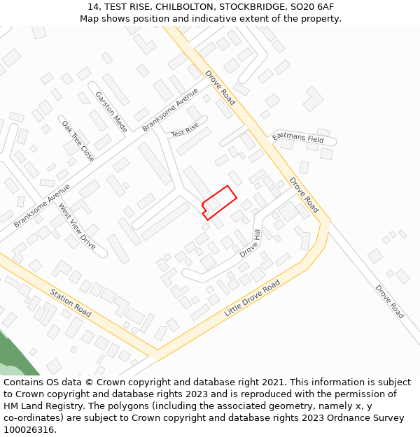 14, TEST RISE, CHILBOLTON, STOCKBRIDGE, SO20 6AF: Location map and indicative extent of plot