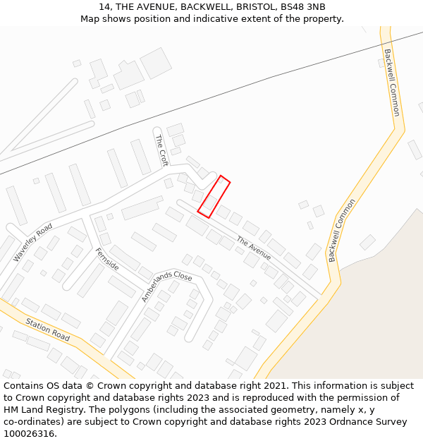 14, THE AVENUE, BACKWELL, BRISTOL, BS48 3NB: Location map and indicative extent of plot