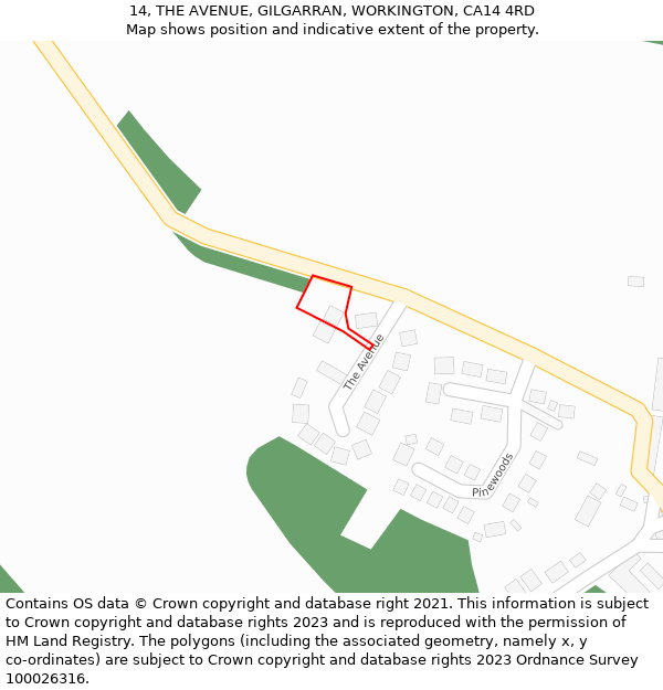 14, THE AVENUE, GILGARRAN, WORKINGTON, CA14 4RD: Location map and indicative extent of plot