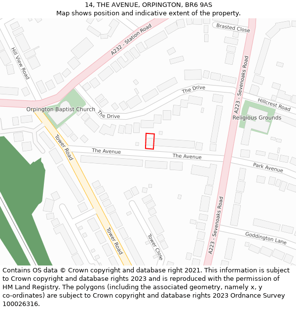 14, THE AVENUE, ORPINGTON, BR6 9AS: Location map and indicative extent of plot
