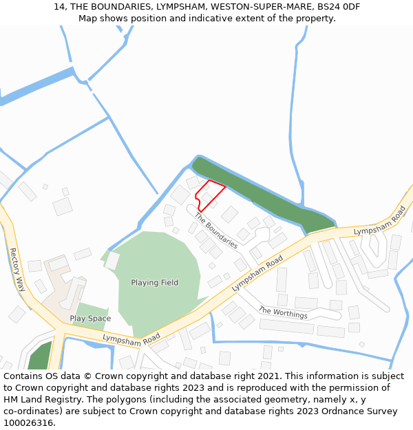 14, THE BOUNDARIES, LYMPSHAM, WESTON-SUPER-MARE, BS24 0DF: Location map and indicative extent of plot
