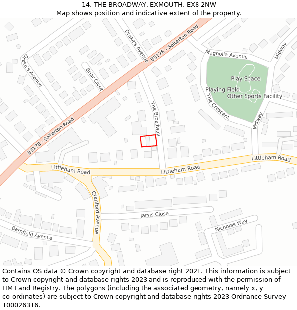 14, THE BROADWAY, EXMOUTH, EX8 2NW: Location map and indicative extent of plot