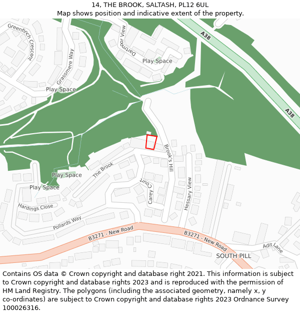 14, THE BROOK, SALTASH, PL12 6UL: Location map and indicative extent of plot