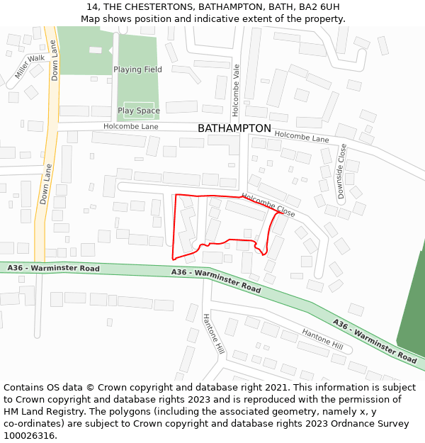 14, THE CHESTERTONS, BATHAMPTON, BATH, BA2 6UH: Location map and indicative extent of plot